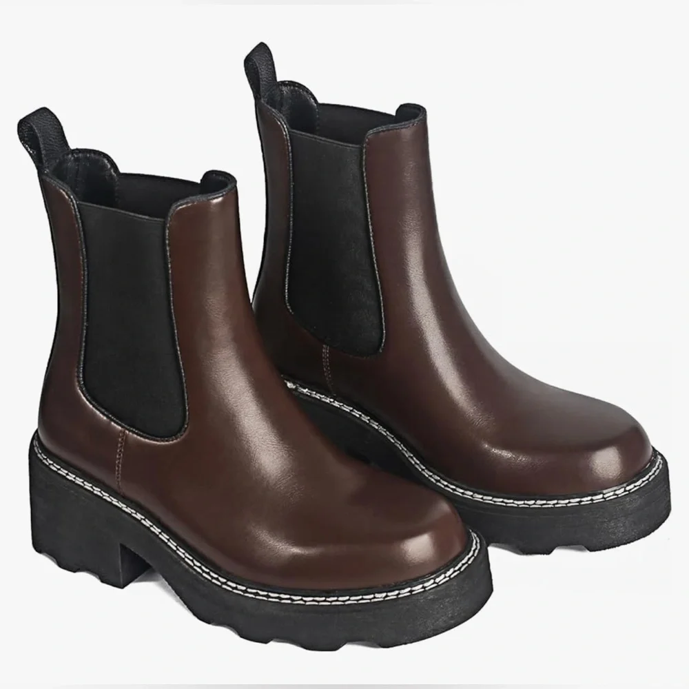 NEW - Women's Platform Chelsea Boots Chunky Heel‎ Slip On Elastic